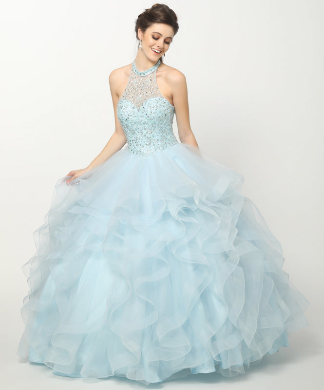 Crystal Beading On A Flounced Tulle Long Quinceanera Dress JT1420