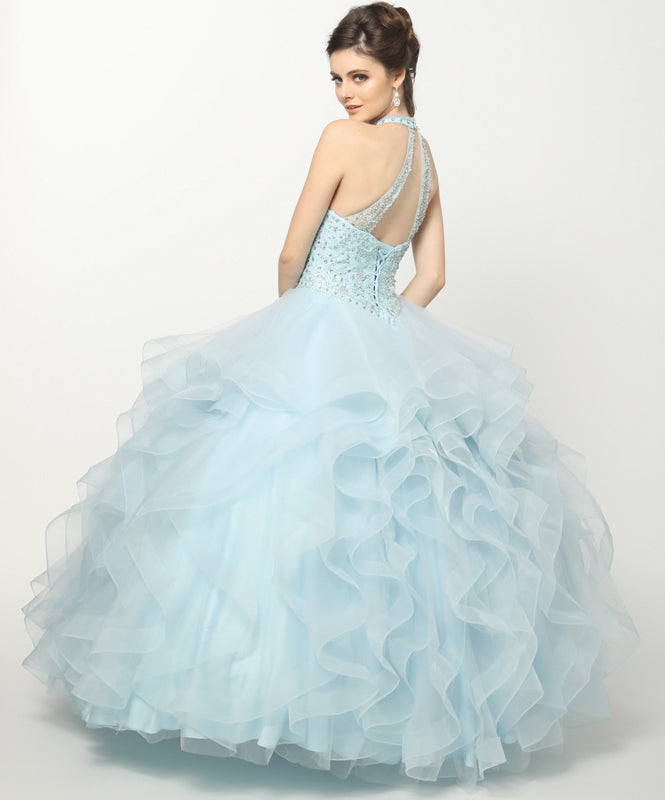 Crystal Beading On A Flounced Tulle Long Quinceanera Dress JT1420