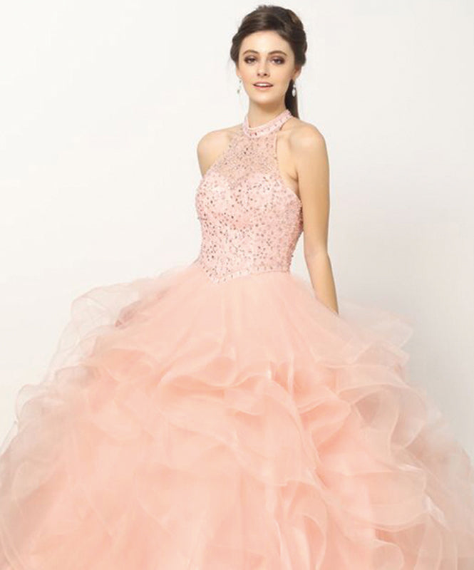 Crystal Beading On A Flounced Tulle Long Quinceanera Dress JT1420