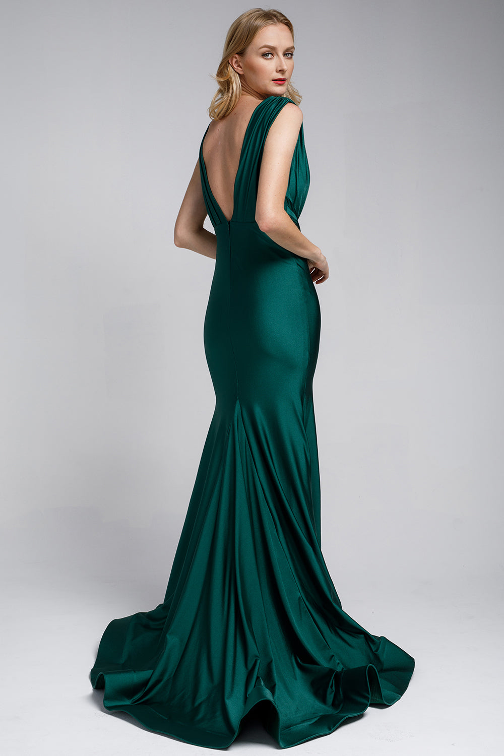V-Neck Satin Mermaid Long Prom & Bridesmaid Dress AC370