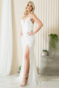 Embroidered Sequin Slit Flower Detailed Long Evening & Wedding Dress AC5020