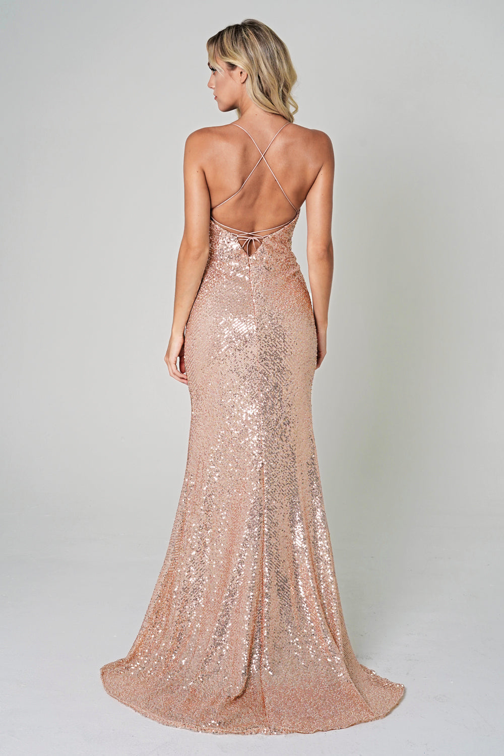 Spaghetti Strap Sequins Zipper Back Long Prom Dress