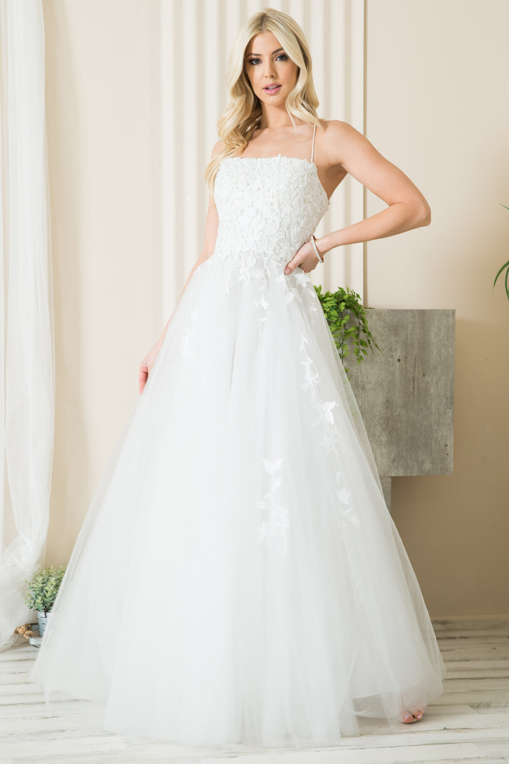 Embroidered Bodice Open Back Slit Long Prom Dress AC7007