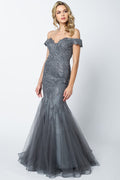 Embellished Lace Off Shoulder Mermaid Long Prom Dress