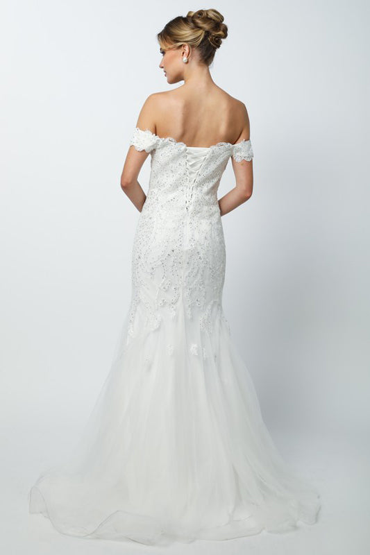 Embellished Lace Off Shoulder Mermaid Long Prom Dress