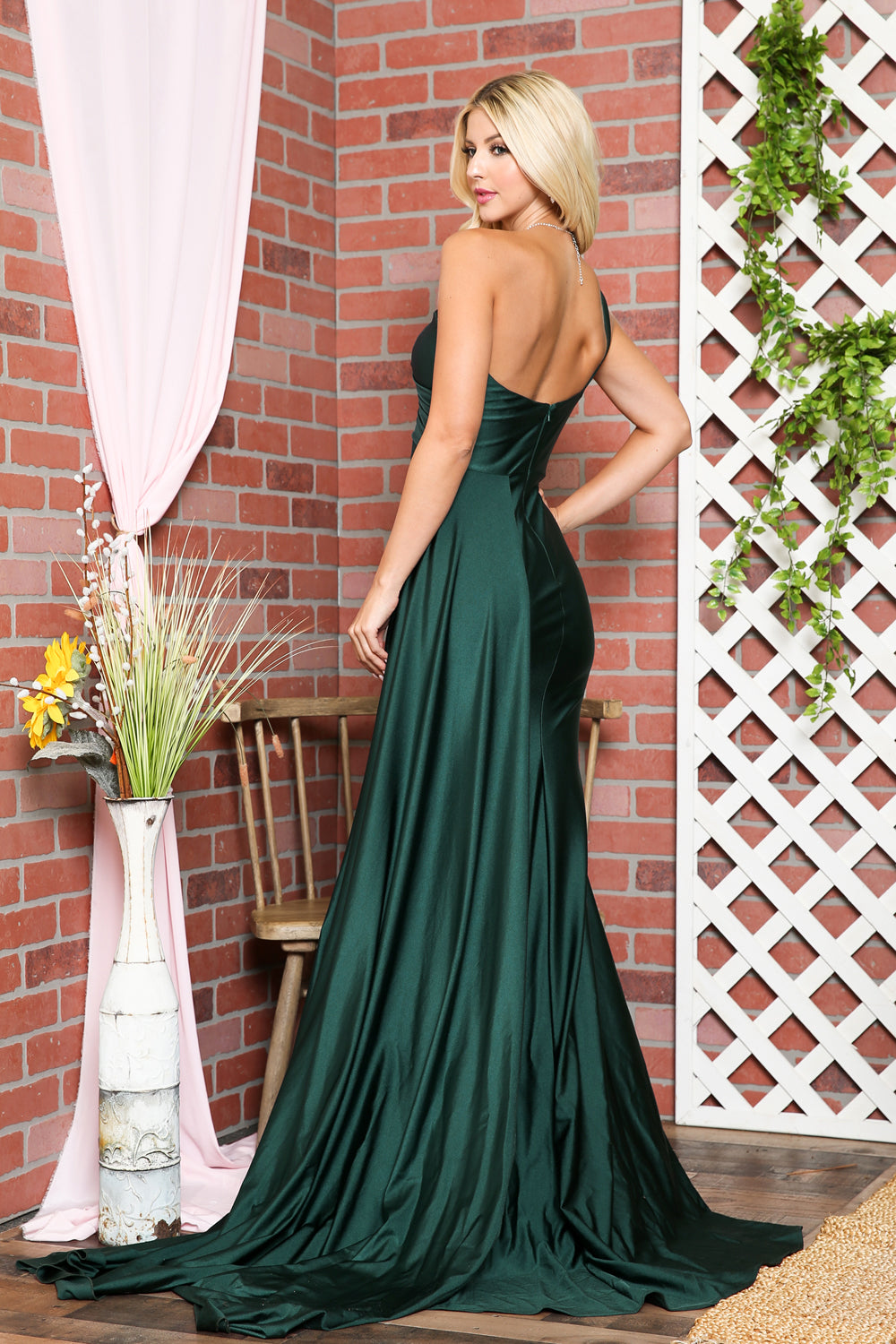 One Shoulder Fit & Flare Lycra Eleganr Side Cape Long Prom Dress AC387