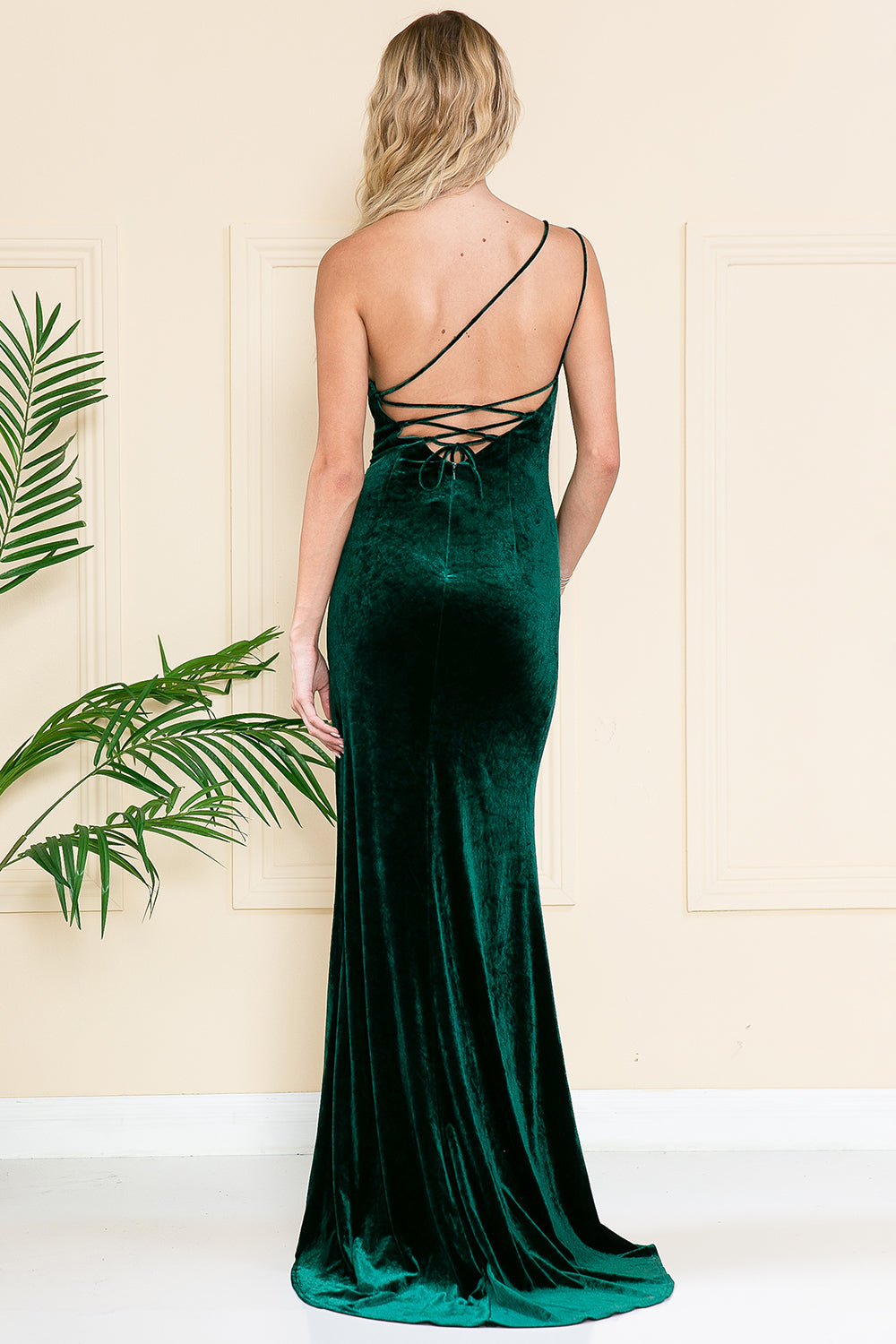 Velvet One Shoulder Side Slit Long Prom Dress AC6118