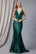 Satin Open Criss Cross Back Long Prom Dress AC5039