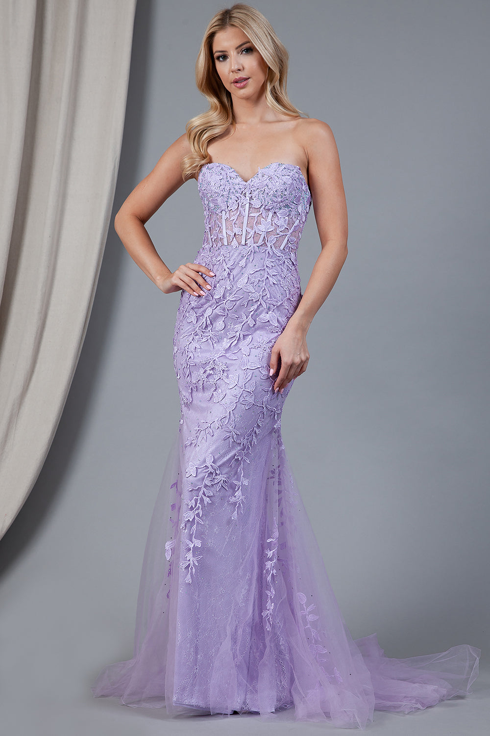 Mermaid Strapless Embroidered Lace Long Prom Dress AC7024
