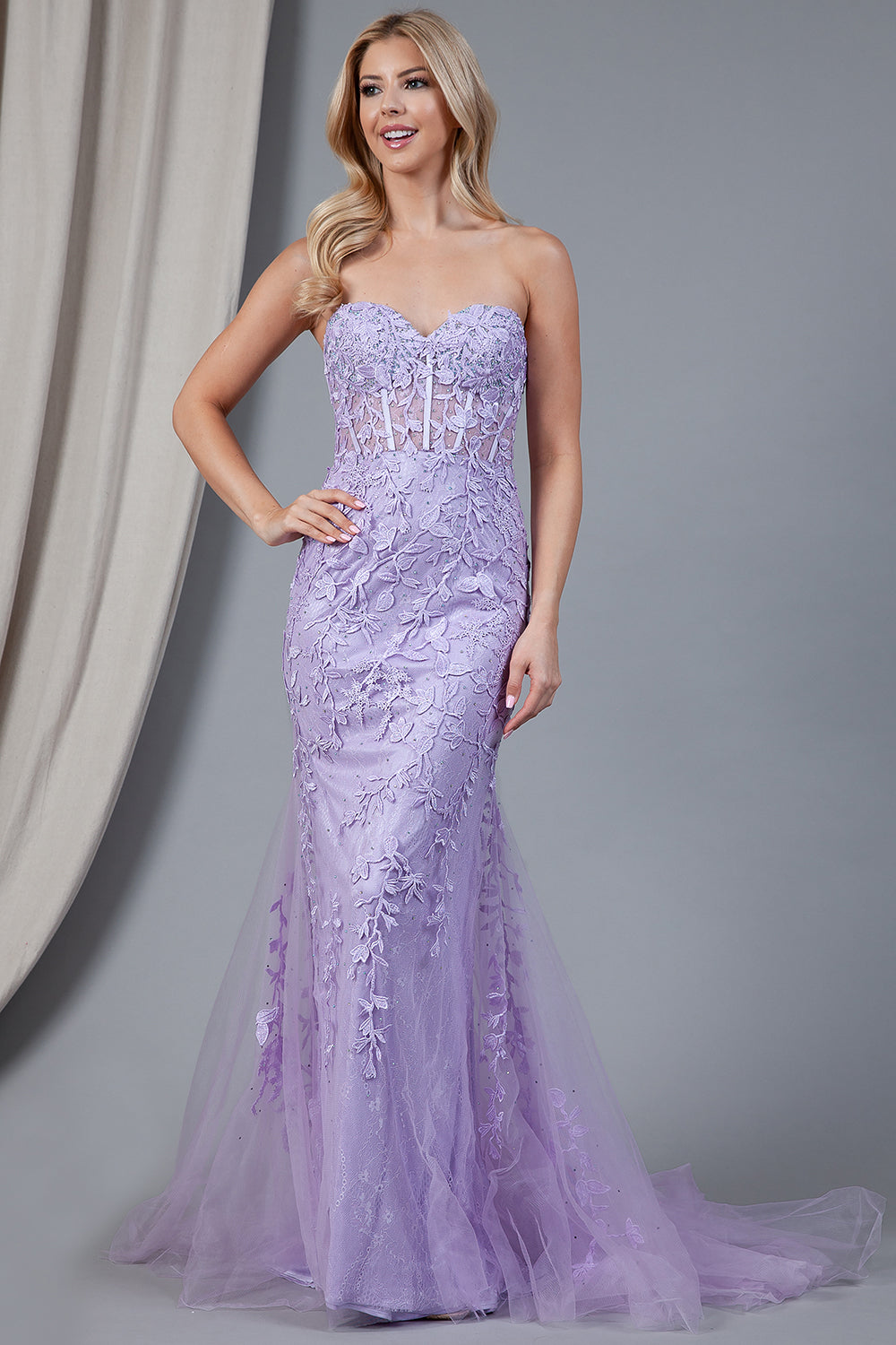 Mermaid Strapless Embroidered Lace Long Prom Dress AC7024