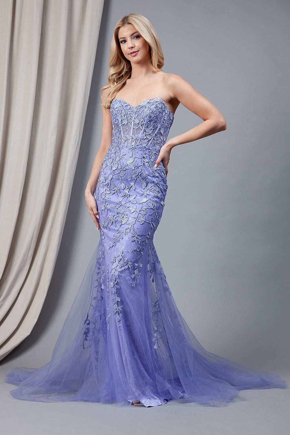 Mermaid Strapless Embroidered Lace Long Prom Dress AC7024