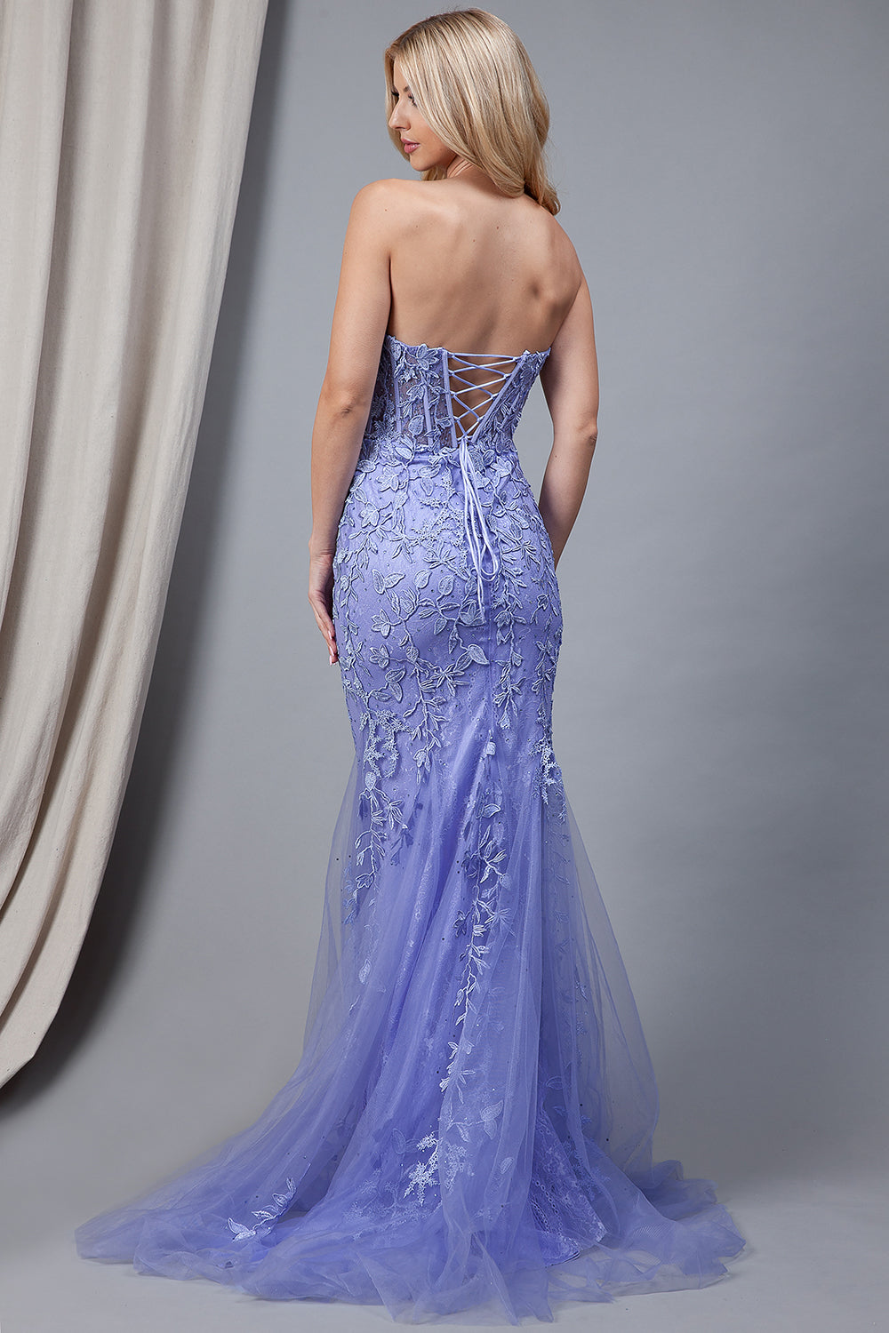 Mermaid Strapless Embroidered Lace Long Prom Dress AC7024