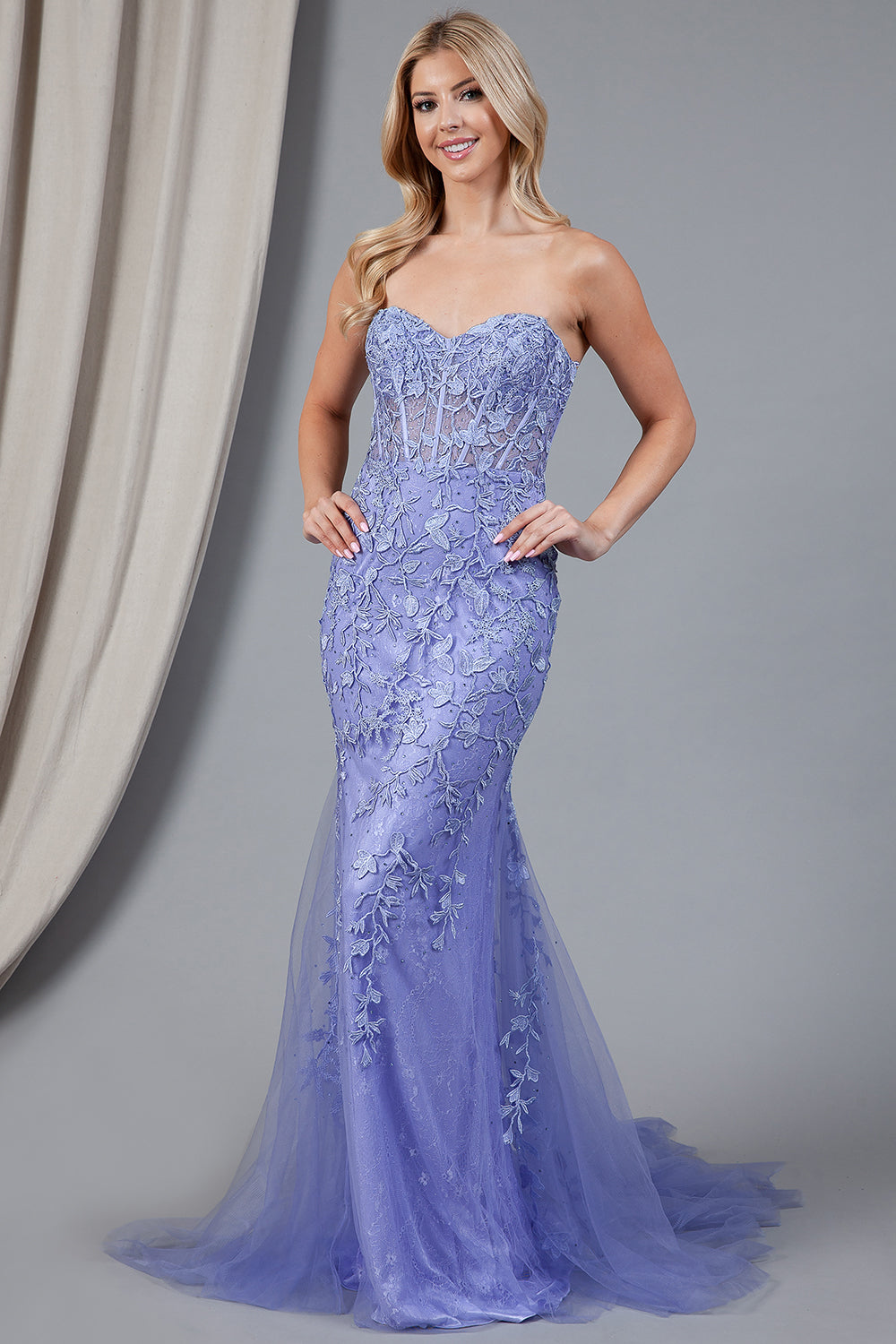 Mermaid Strapless Embroidered Lace Long Prom Dress AC7024