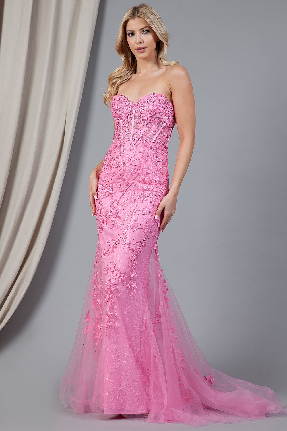 Mermaid Strapless Embroidered Lace Long Prom Dress AC7024
