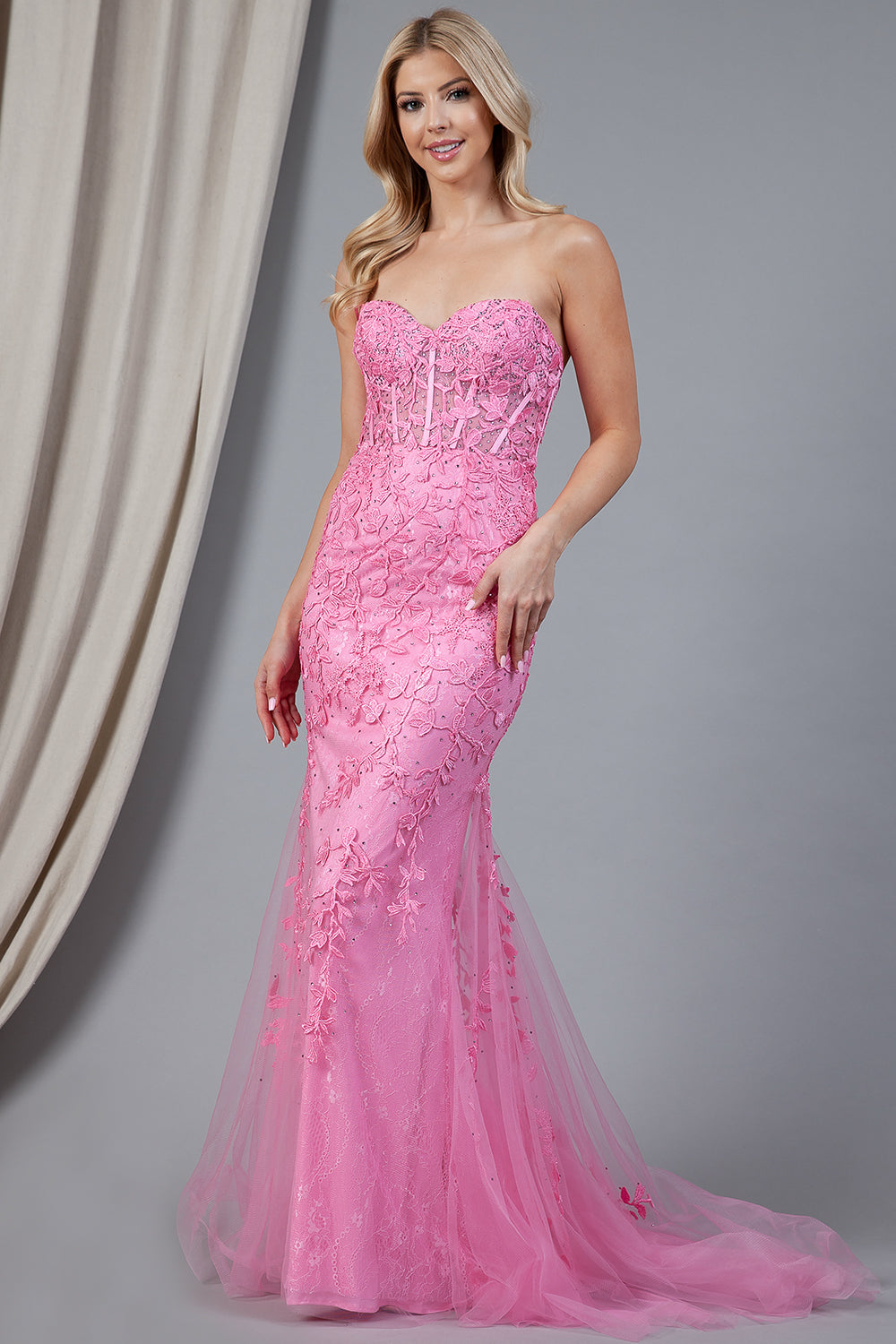 Mermaid Strapless Embroidered Lace Long Prom Dress AC7024