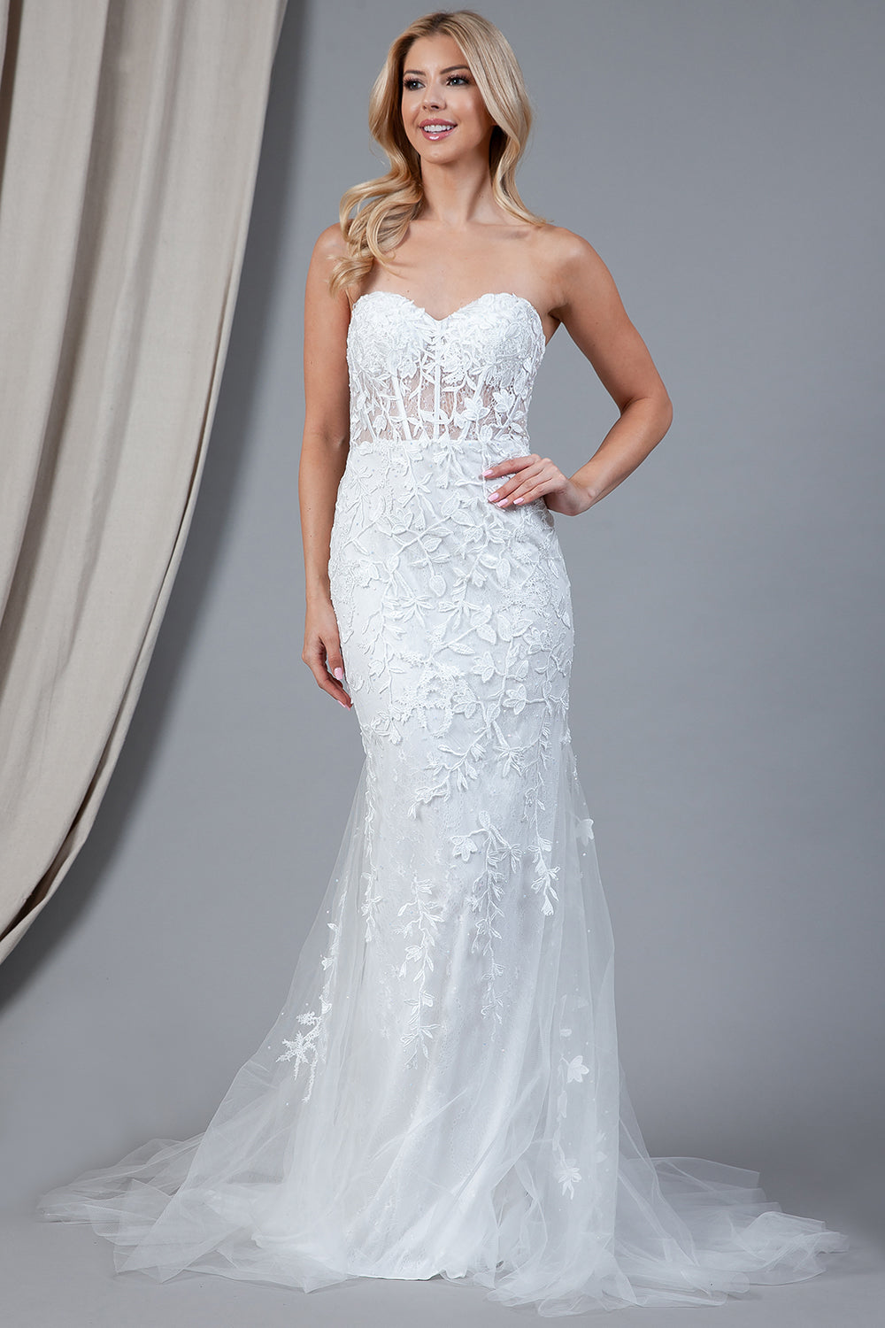 Mermaid Strapless Embroidered Lace Long Prom Dress AC7024