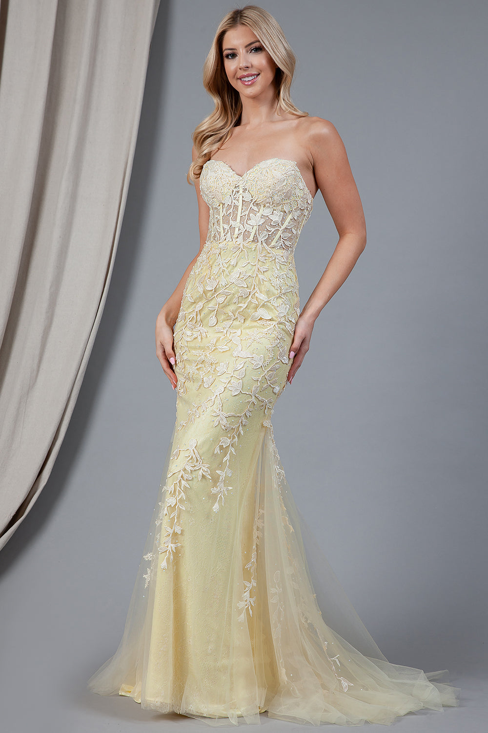 Mermaid Strapless Embroidered Lace Long Prom Dress AC7024