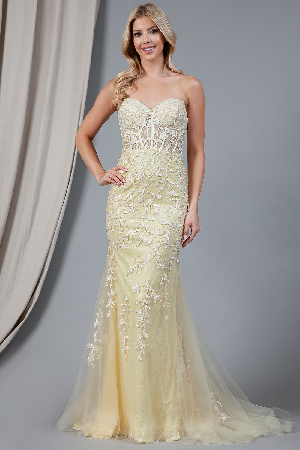 Mermaid Strapless Embroidered Lace Long Prom Dress AC7024