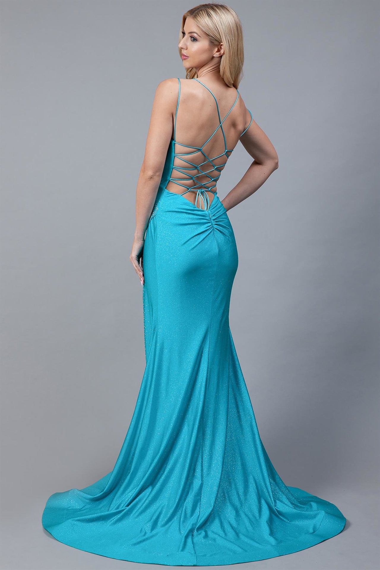 Mermaid Side Slit Cowl Neck Double Spaghetti Straps Long Prom Dress AC399