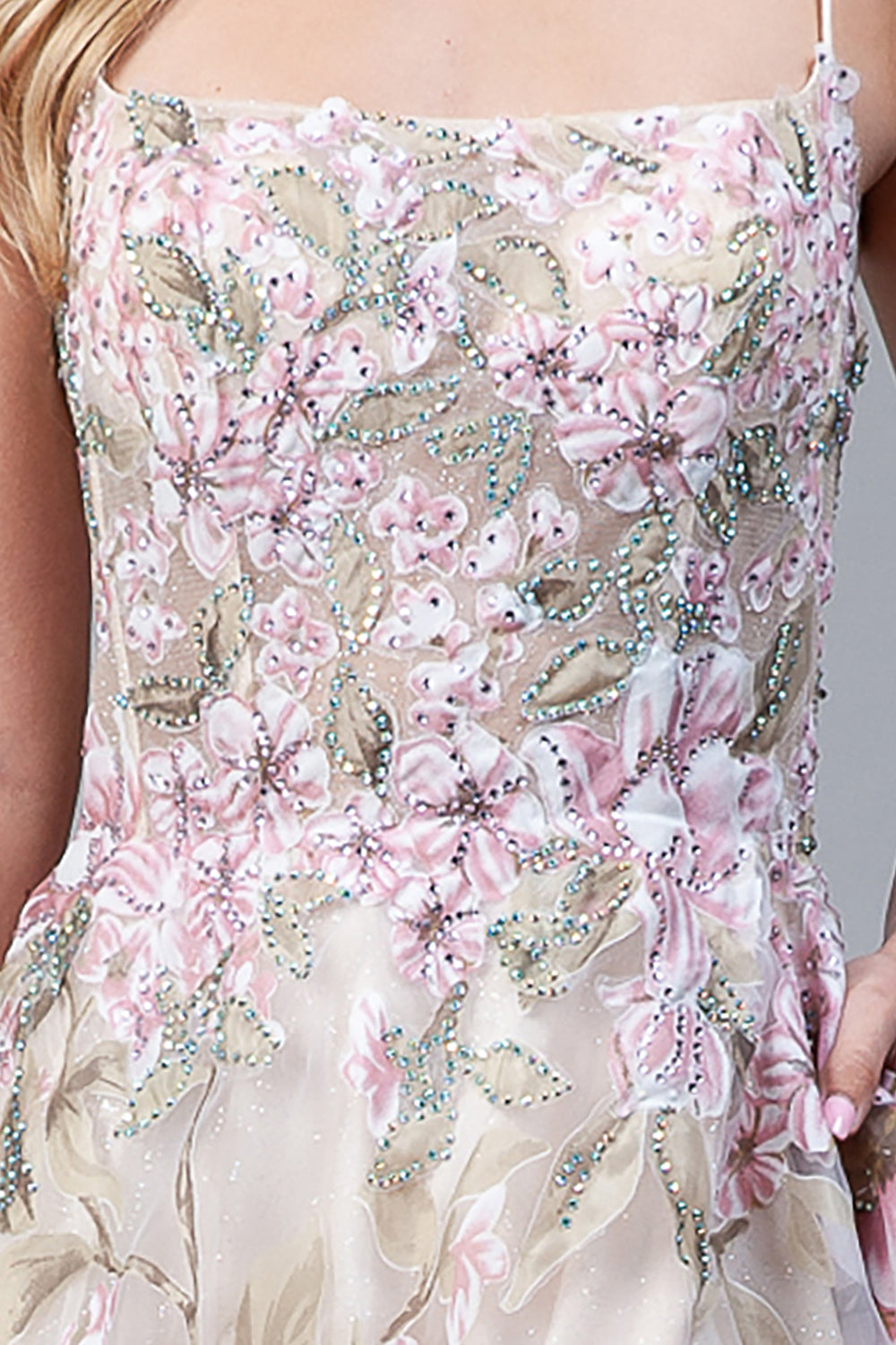 Embroidered Flowers Straight Across Side Slit Long Prom Dress AC2105