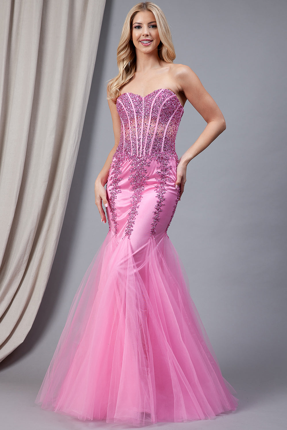 Strapless Sweetheart Embroidered Bodice Mermaid Long Wedding & Evening Dress AC774