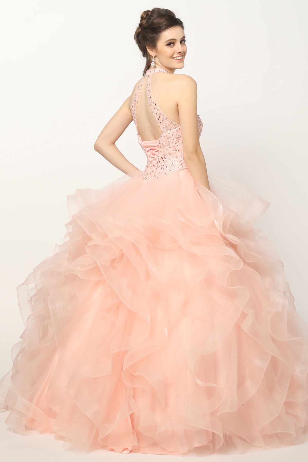 Crystal Beading On A Flounced Tulle Long Quinceanera Dress JT1420