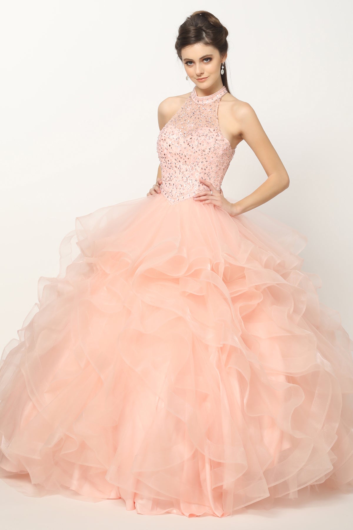 Crystal Beading On A Flounced Tulle Long Quinceanera Dress JT1420
