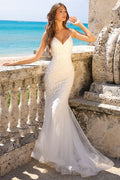 Mermaid Tulle Skirt Embroidered Lace Long Prom Dress ACSU066