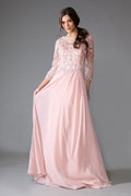Sheer Sleeves Embroidered Lace Bodice Long Mother Of The Bride Dress AC7043