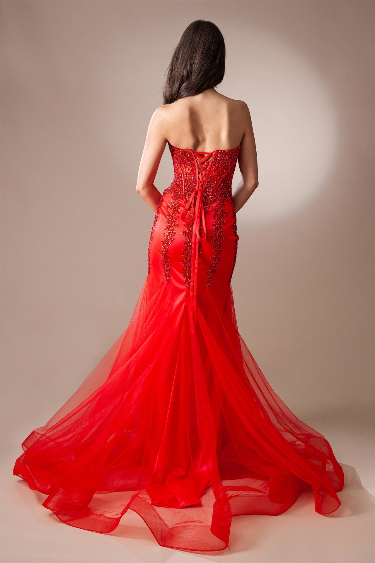 Sheer Embroidered Lace Side Slit Open Back Long Prom Dress AC7051