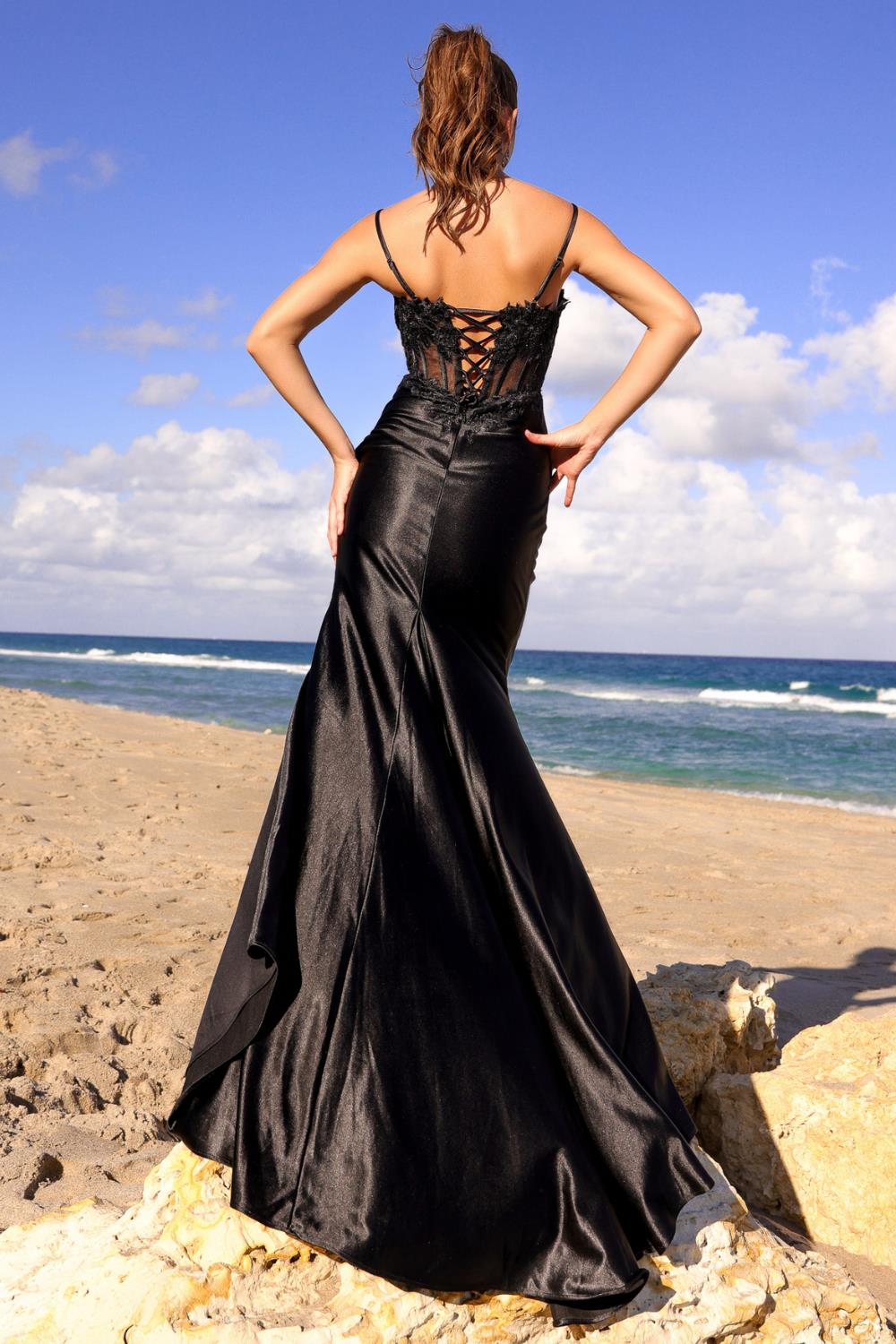 One Shoulder Embroidered Lace Side Slit Long Prom Dress ACBZ9020