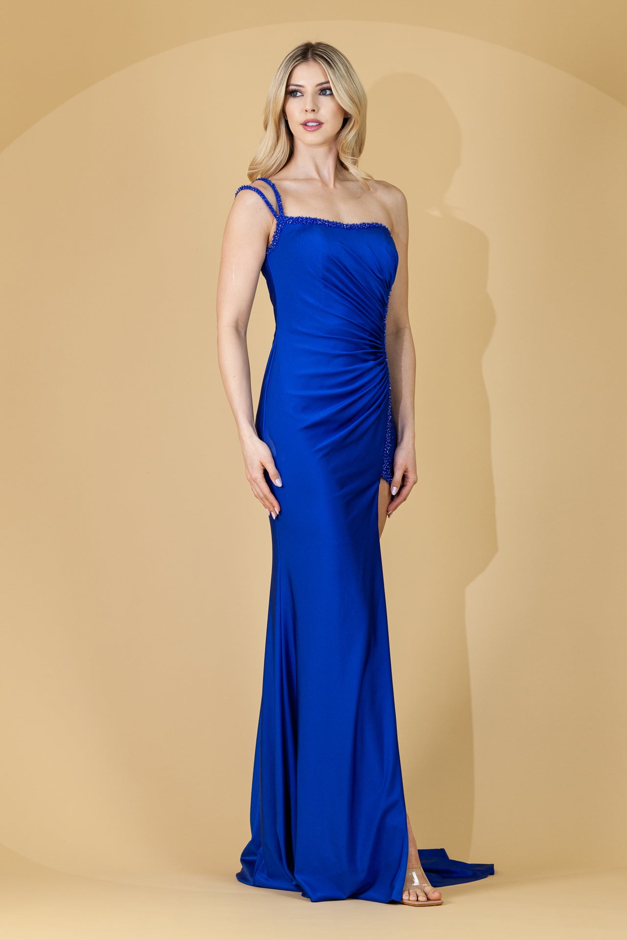 One Shoulder Straight Across Side Slit Long Prom Dress ACAC0013