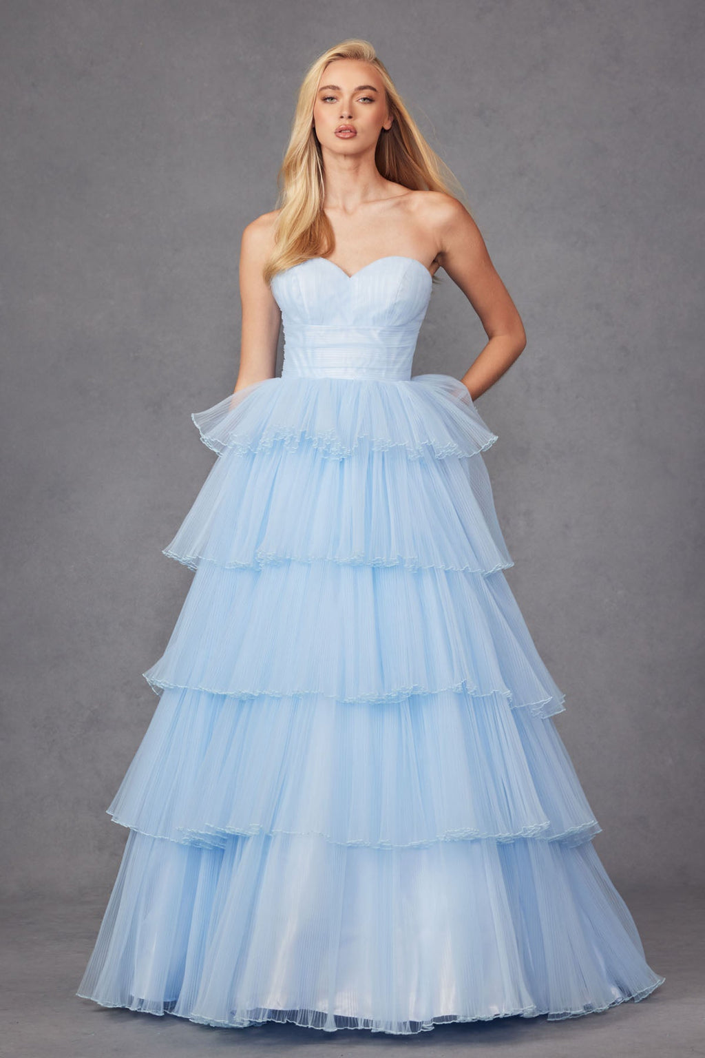 Ruffle Tulle Skirt Strapless Sweetheart A-Line Long Prom Dress JTJT2452K