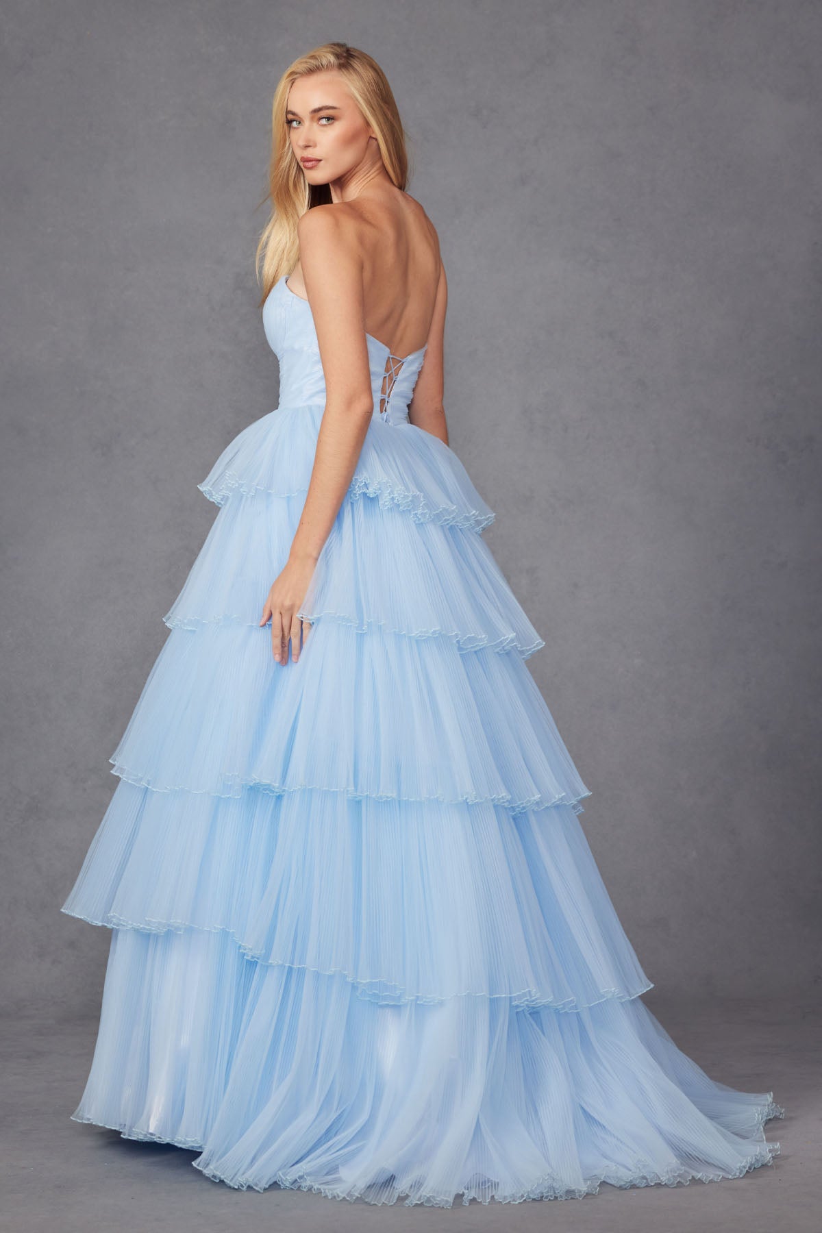 Ruffle Tulle Skirt Strapless Sweetheart A-Line Long Prom Dress JTJT2452K