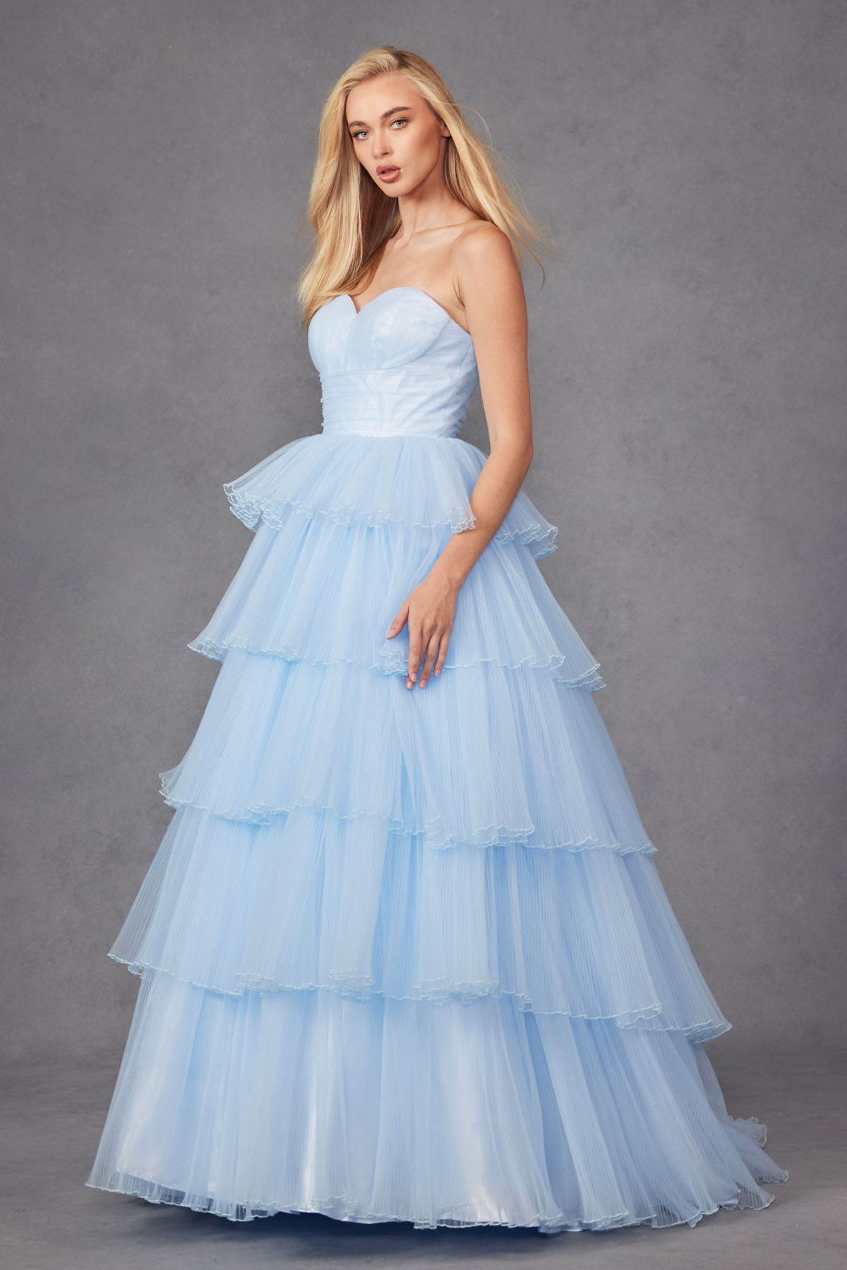 Ruffle Tulle Skirt Strapless Sweetheart A-Line Long Prom Dress JTJT2452K