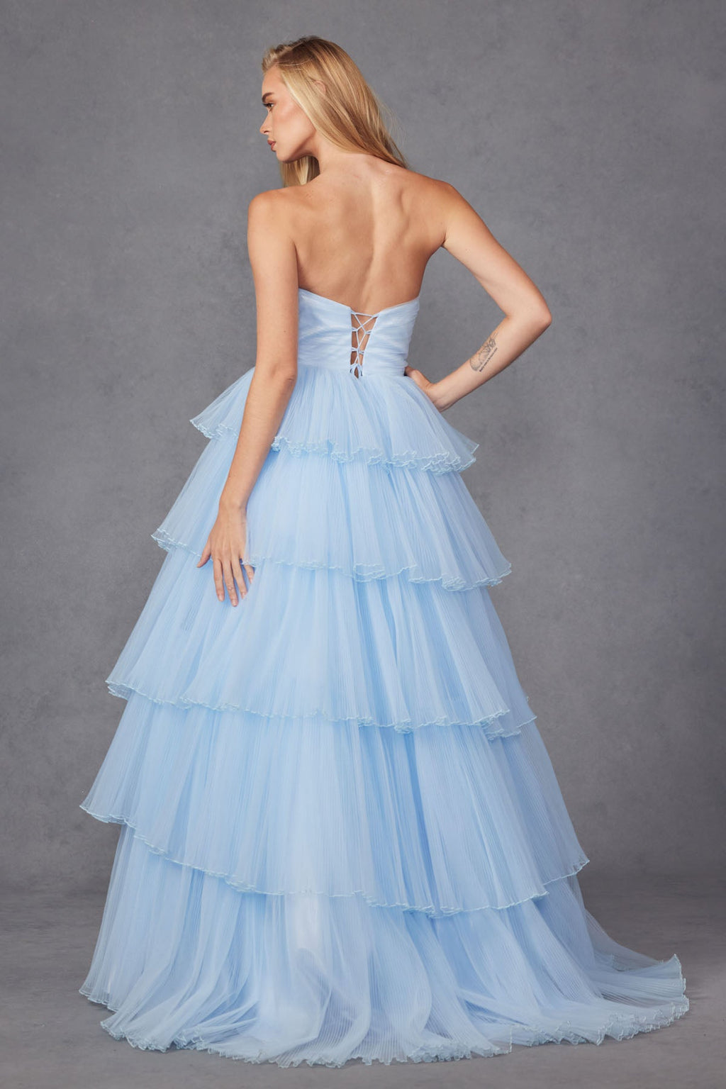Ruffle Tulle Skirt Strapless Sweetheart A-Line Long Prom Dress JTJT2452K
