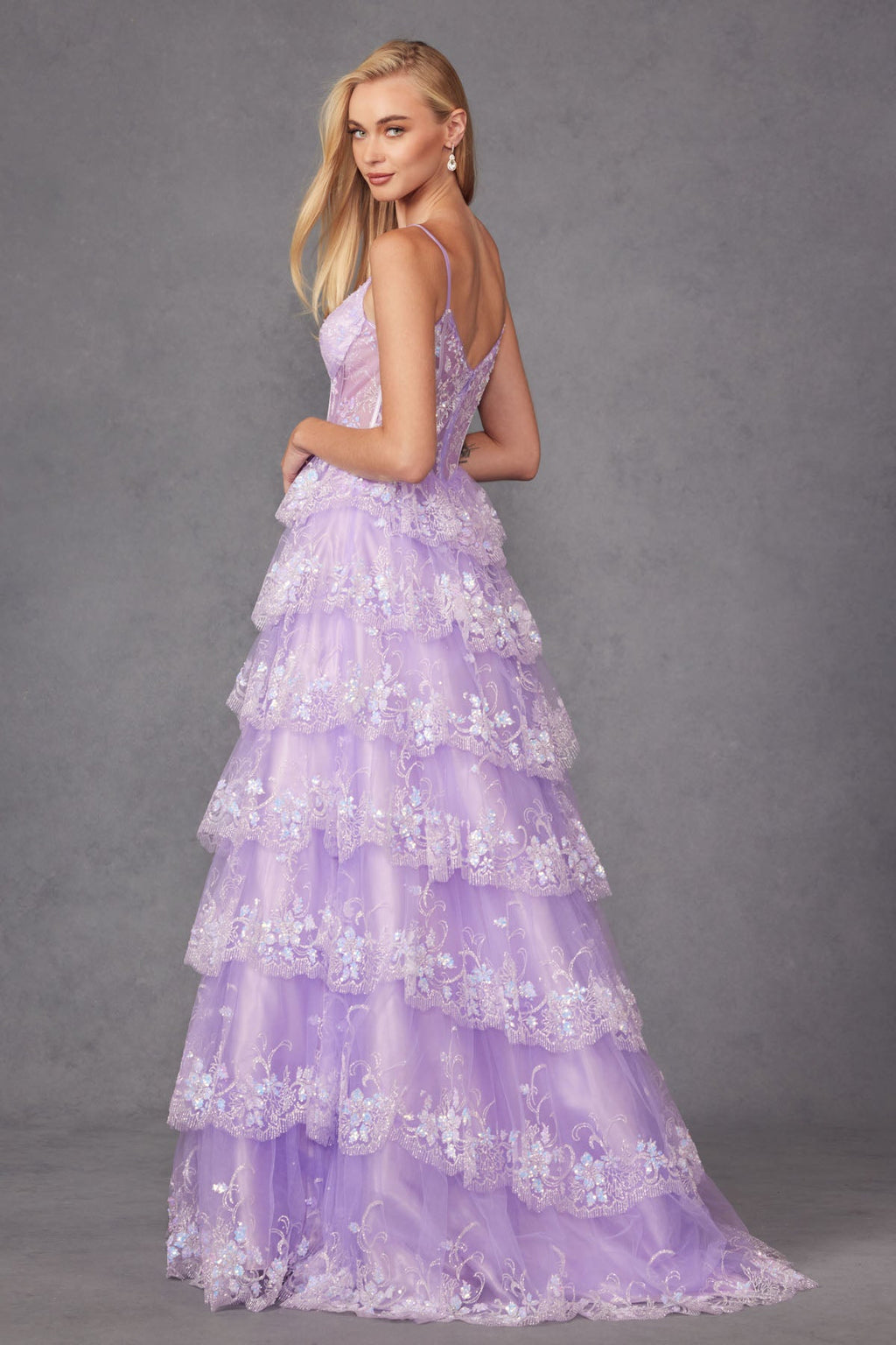 Ruffle Tulle Lace Sequin Sheer Corset Bodice Sweetheart Neckline Prom Dress JTJT2454K