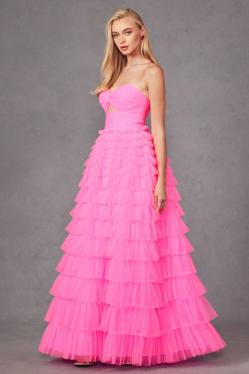 Strapless Keyholes Tulle Ruffle Skirt Long Prom Dress JTJT2456H