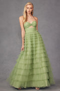 Strapless Keyholes Tulle Ruffle Skirt Long Prom Dress JTJT2456H