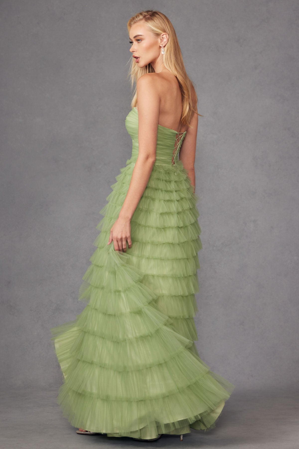 Strapless Keyholes Tulle Ruffle Skirt Long Prom Dress JTJT2456H