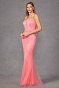 Rhinestone Net Mesh Fitted Corset Long Prom Dress JTJT2470S
