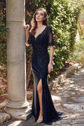 Beaded Chiffon A-Line With Flutter Sleeve Long Mother Of The Bride Dress JTJTM15L