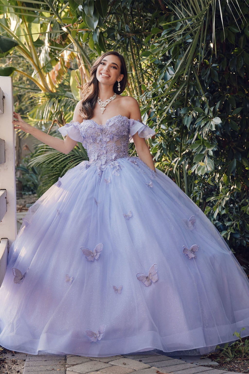 Off Shoulder Embroidered Lace Bodice Long Quinceanera Dress JTJT1448J