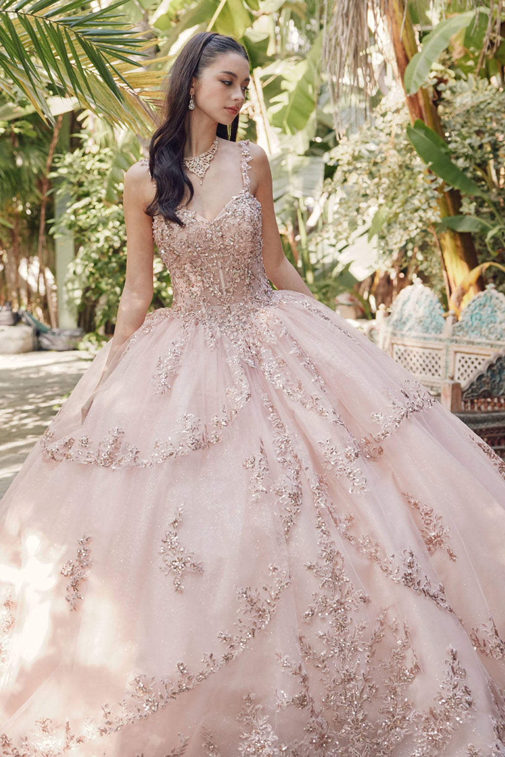 Embroidered Lace Bodice Sweetheart Long Quinceanera Dress JTJT1450J