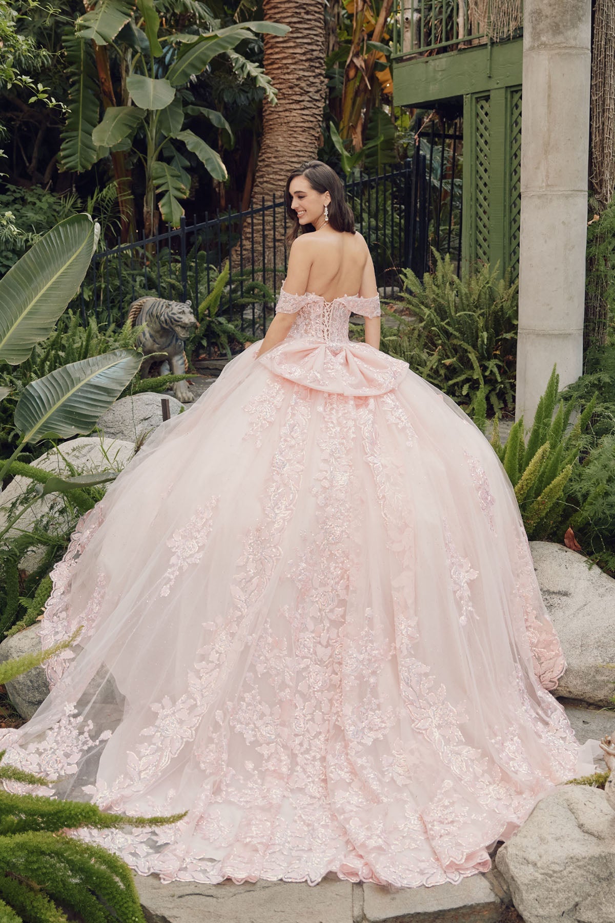 Off Shoulder Embroidered Lace Glitter Long Quinceanera Dress JTJT1458J