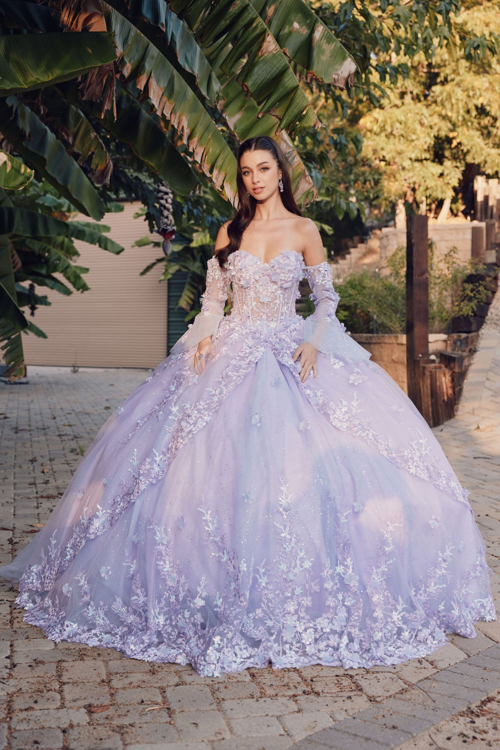 Off Shoulder Sweetheaart 3D Floral Applique Long Quinceanera Dress JTJT1459J