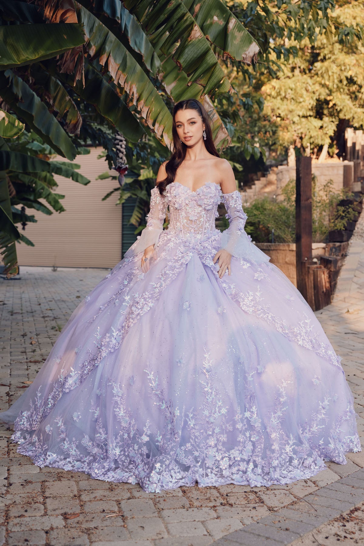 Off Shoulder Sweetheaart 3D Floral Applique Long Quinceanera Dress JTJT1459J