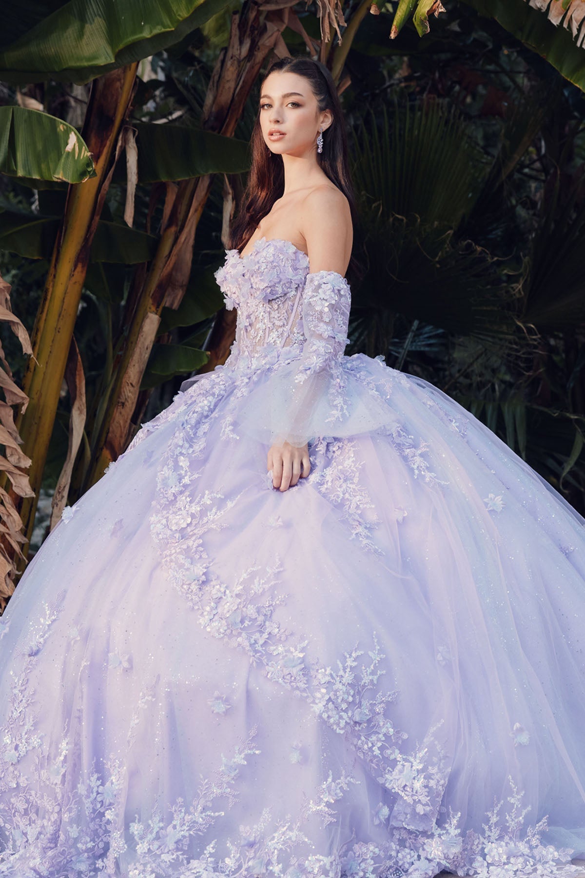 Off Shoulder Sweetheaart 3D Floral Applique Long Quinceanera Dress JTJT1459J