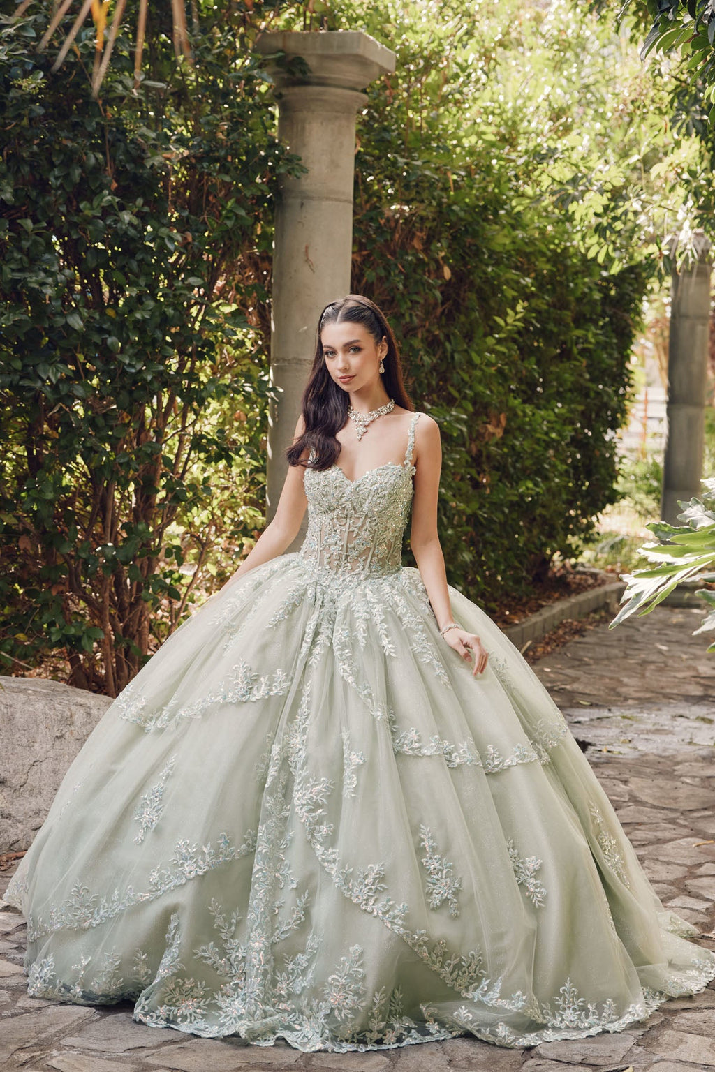 Embroidered Lace Bodice Sweetheart Long Quinceanera Dress JTJT1450J