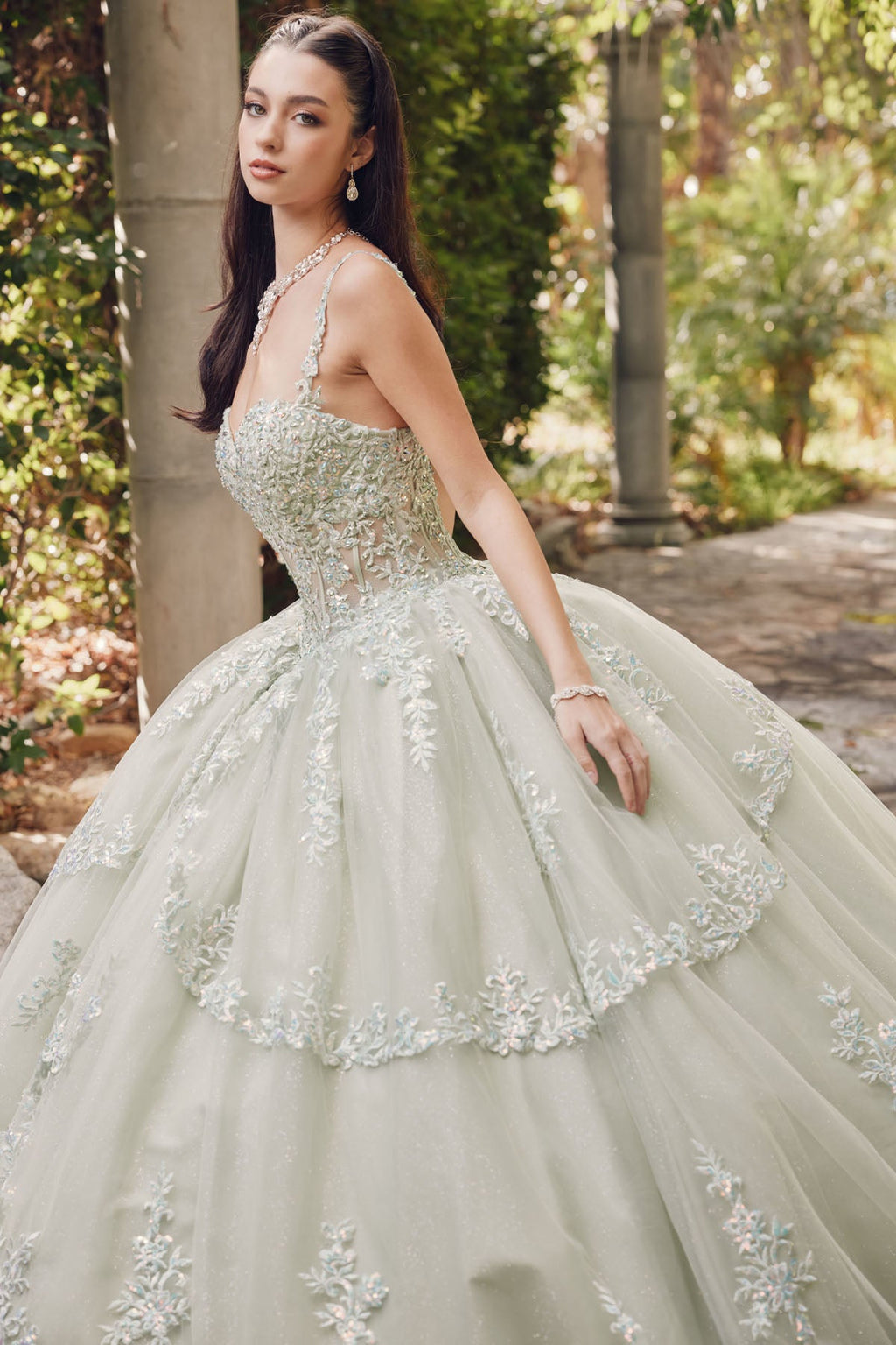 Embroidered Lace Bodice Sweetheart Long Quinceanera Dress JTJT1450J